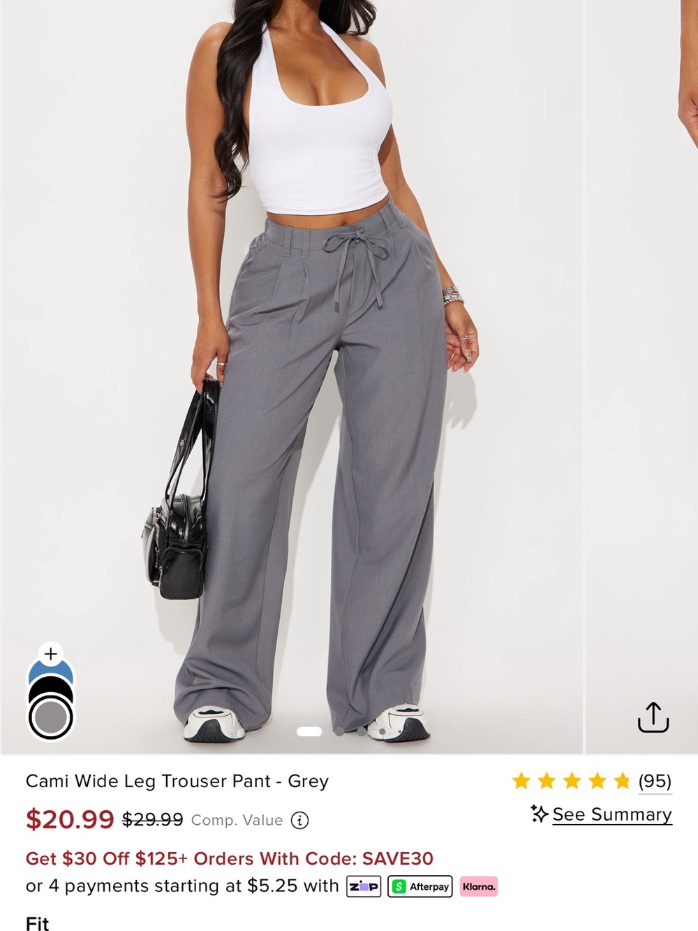 Wide Leg Cami Trouser Pant - Grey